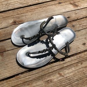 Loft Ann Taylor Jeweled Silver Jelly Sandals, 6